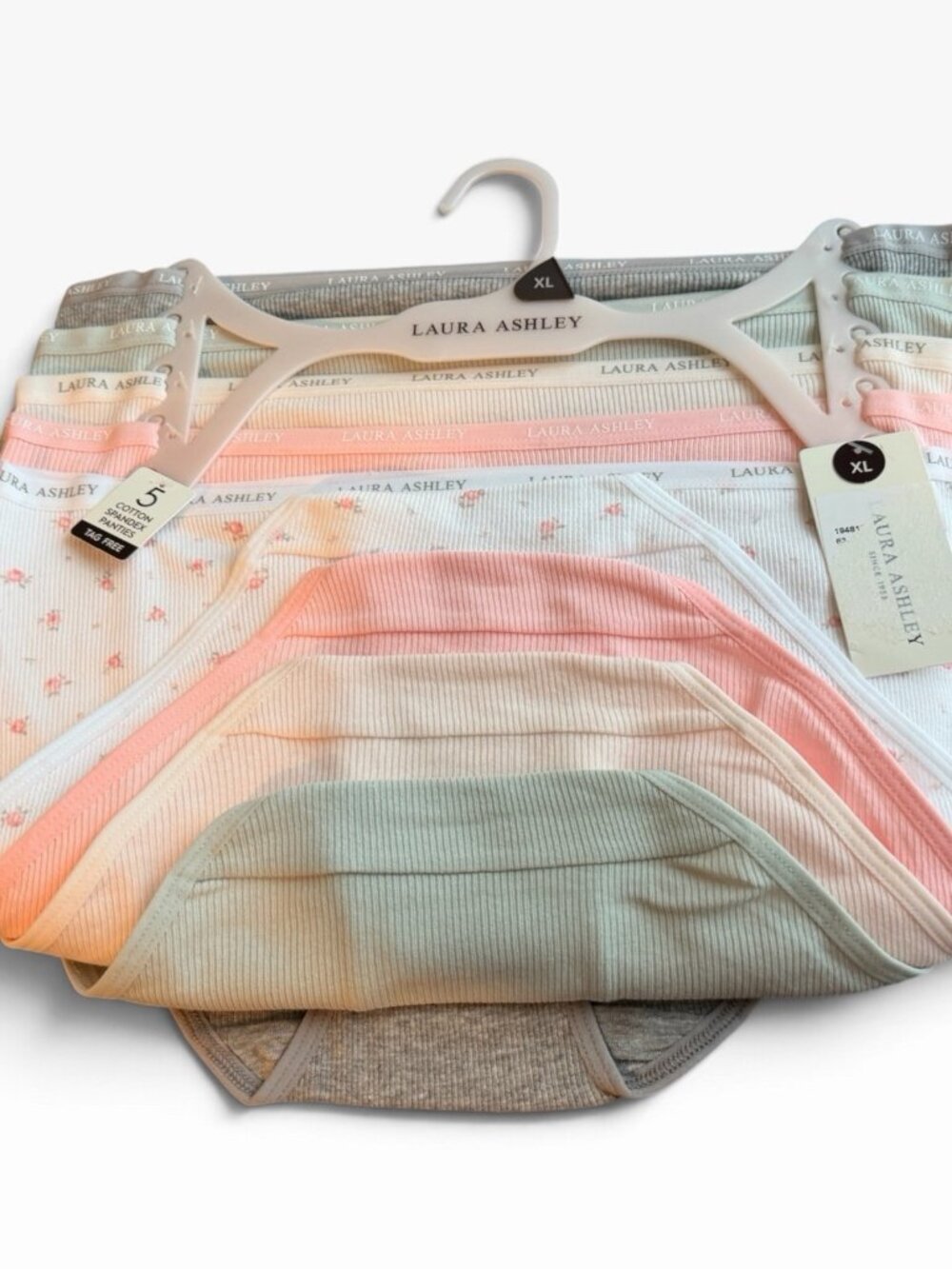 LAURA ASHLEY 5Pc Women’s Cotton High-Rise Brief Panties Size XL. Pastel Colors.